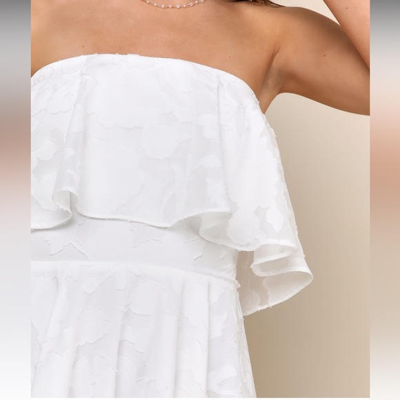 Lulu's True Lover White Burnout Floral Ruffled Strapless Mini Dress - Picture 3 of 4